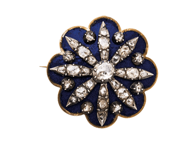 XIX w. rosyjska  brosza w formie gwiazdy z diamentami i emalią