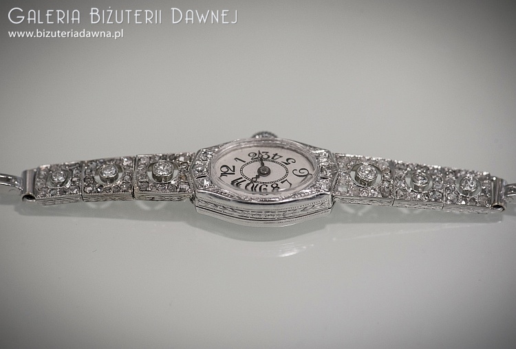 Zegarek art deco, z brylantami i diamentami starego szlifu - 1,40 ct, lata 20. XX w.