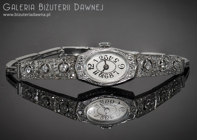 Zegarek art deco, z brylantami i diamentami starego szlifu - 1,40 ct, lata 20. XX w.