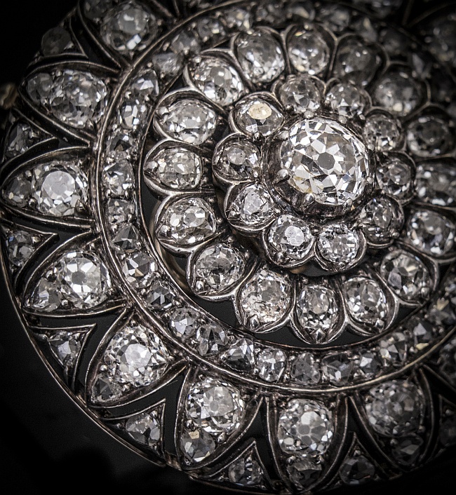Brosza srebrno-złota z brylantami i diamentami starego szlifu - 5 CT -  połowa XIX w.