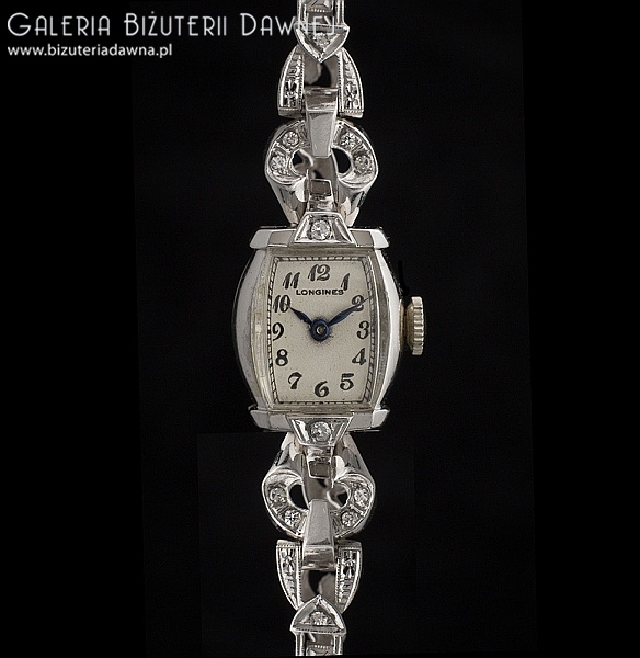 Zegarek z białego złota z diamentami - LONGINES - art deco -  lata 1930/40-te