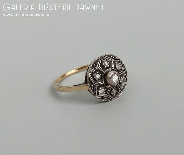 Komplet biżuterii art deco - kolczyki i pierścionek z diamentami starego szlifu - 1,03 CT - Wiedeń, lata 20. XX w.