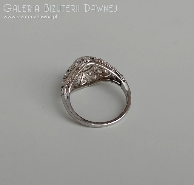 Platynowy pierścionek art deco z brylantami starego szlifu - 1,63 ct - klasyka okresu międzywojennego XX w.