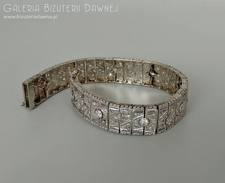 Bransoleta art deco, platynowo-złota z diamentami starego szlifu - 3 ct,  pocz. XX w.