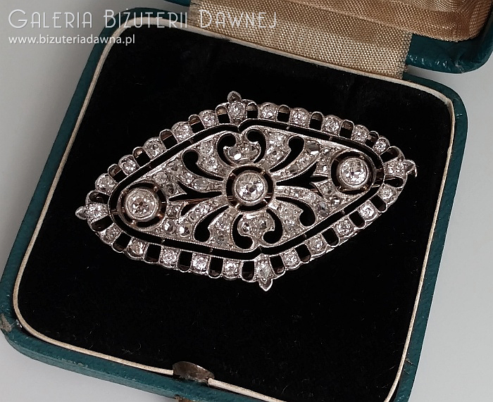 Brosza srebrno-złota z diamentami starego szlifu - 2,33 CT, Austria 1922-1925