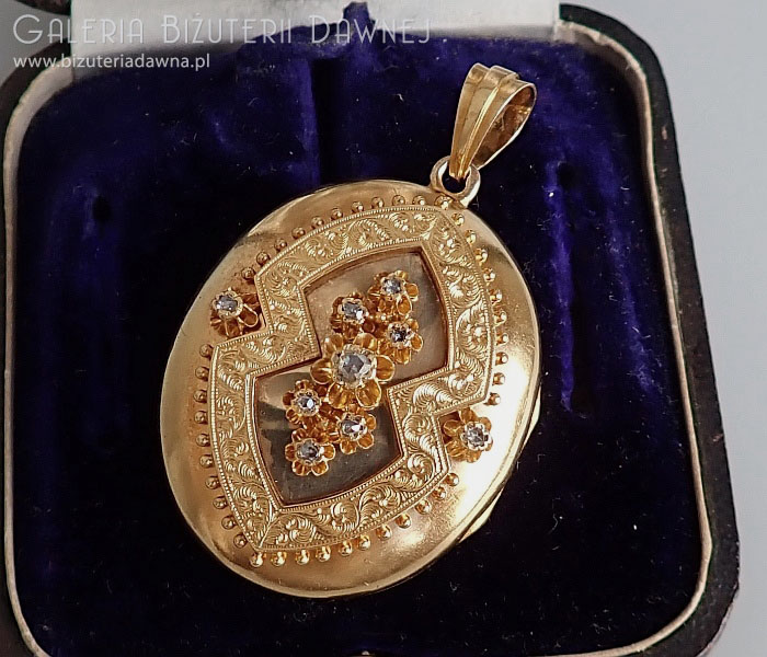 Medalion złoty - sekretnik z diamentami w szlifach rozet - Austro-Węgry 1866-1872