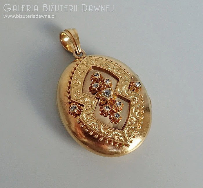 Medalion złoty - sekretnik z diamentami w szlifach rozet - Austro-Węgry 1866-1872