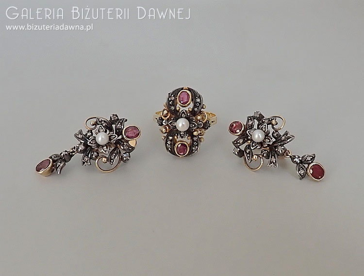 Pierścionek z rubinami, perłami i diamentami, Portugalia po 1938 r. 