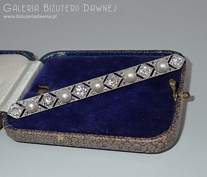 Brosza z diamentami starego szlifu 2,80 ct  i perłami - Francja, art deco ok. 1920/30 