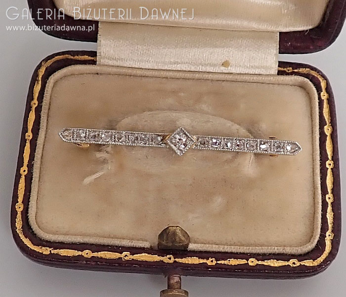Brosza platynowo-złota z diamentami starego szlifu - ok. 1920  
