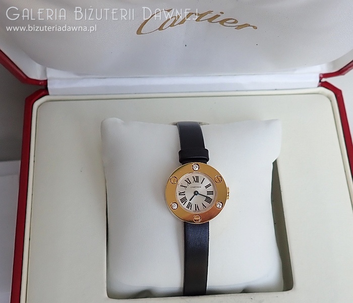 Cartier Love - kultowy złoty zegarek z brylantami, certyfikat, etui, dokumentacja