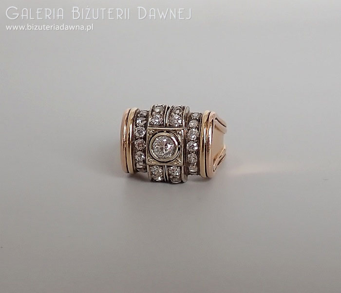 Art deco - pierścień z diamentami starego szlifu 1,28 ct, lata 30.-40. XX w. 