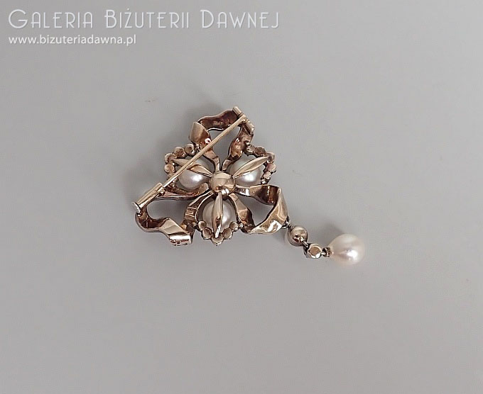 Diamenty 1,70 ct  i perły - brosza srebrno-złota, Niderlandy pocz. XX w. 