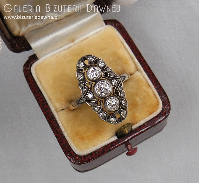 Pierścionek srebrno-złoty z brylantami i diamentami starego szlifu 0,77 ct - XIX/XX w.