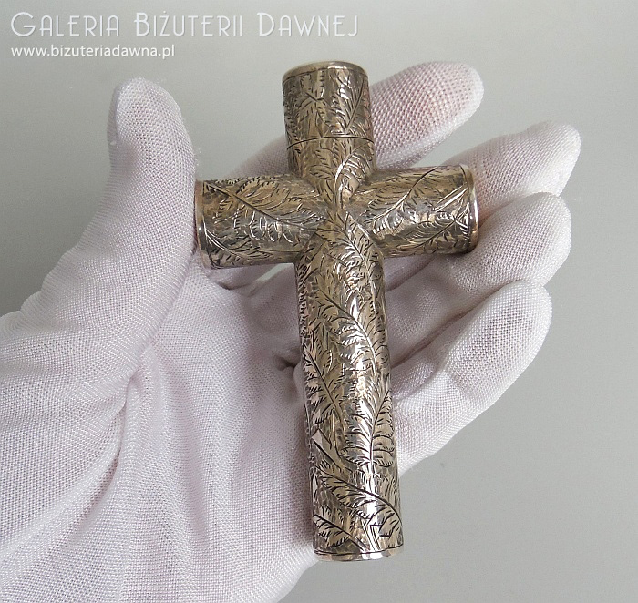 Flakon srebrny w formie krzyża w oryginalnym etui - Anglia, Chester 1891 r.