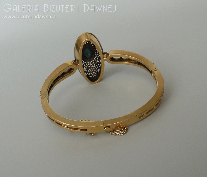 Bransoleta złota z diamentami starego szlifu - 1,50 ct i turkusem, Wiedeń XIX w.