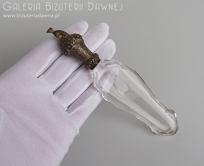 Kryształowy flakon na perfumy ze srebrnym zamknięciem,   w oryginalnym etui - Souvenir de Constantinople 1836-76
